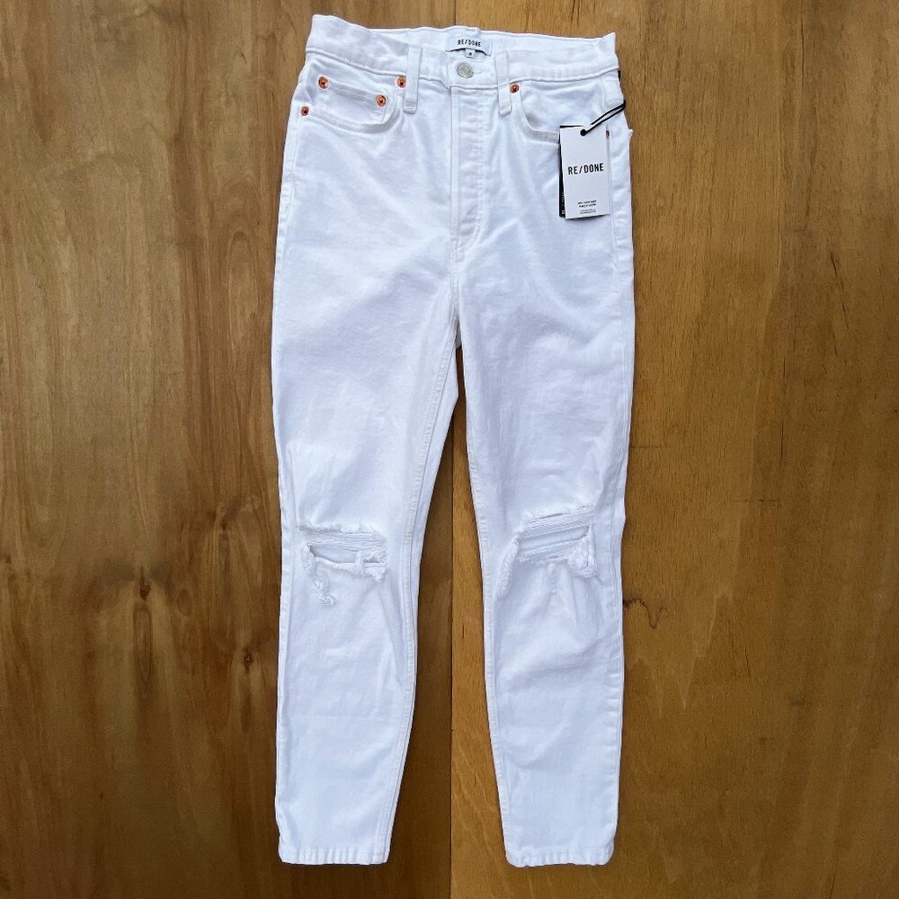 RE/DONE 90s HIGH RISE ANKLE CROP JEANS WOMEN’S sz 28 Button White Stretch NWT